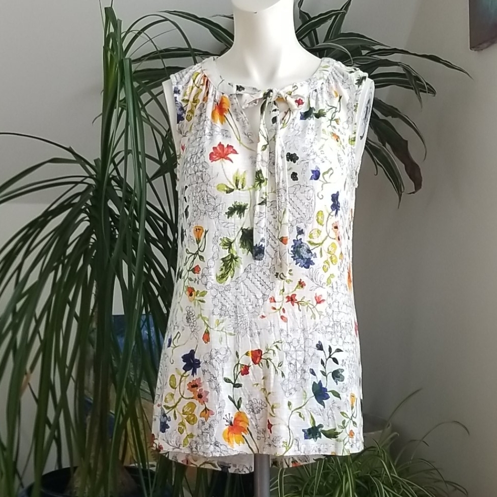 Max Jeans Floral tie crew neck long top